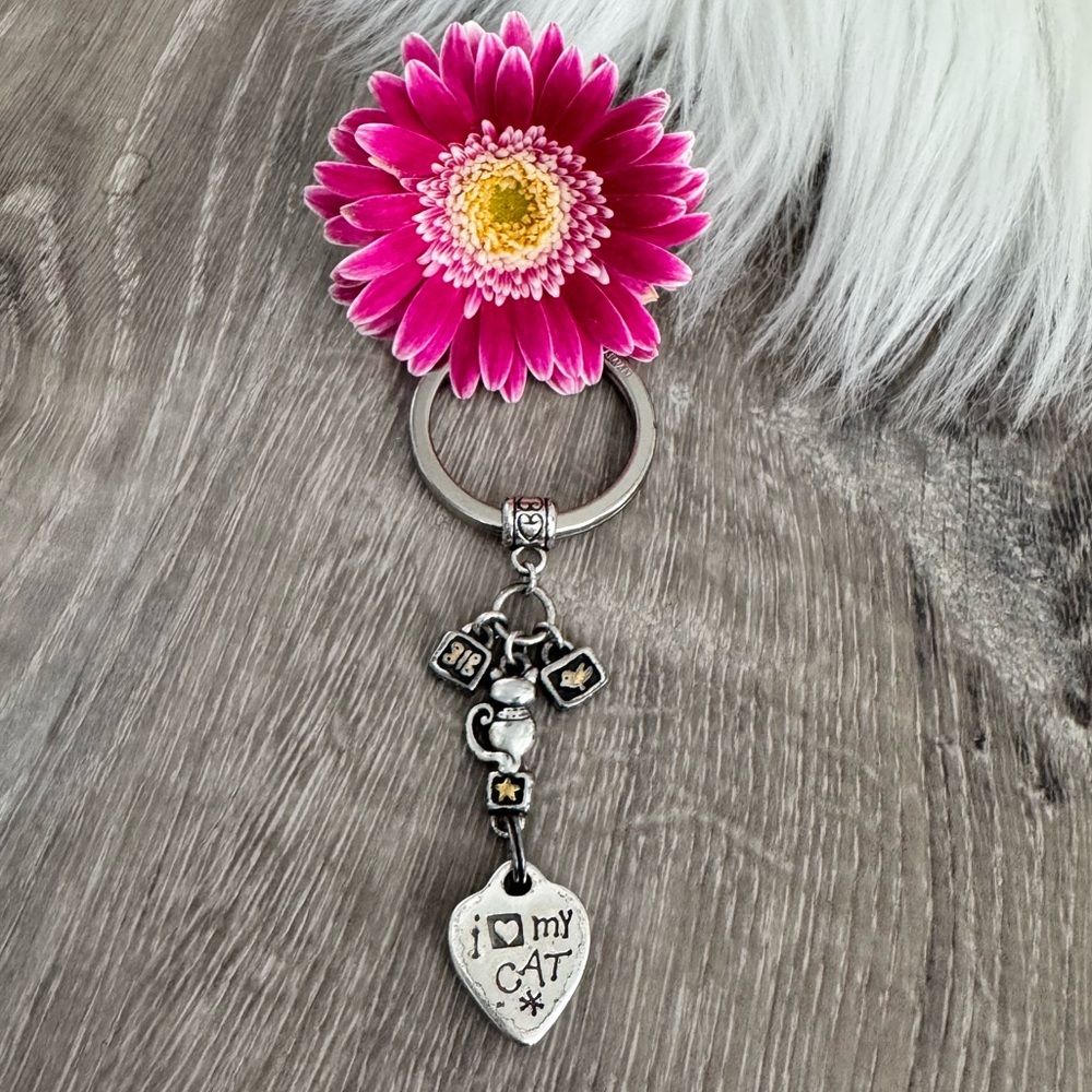 🐾🐈‍⬛ BRIGHTON I Love My Cat Key Fob Keychain with Photo Heart Charm Two Tone